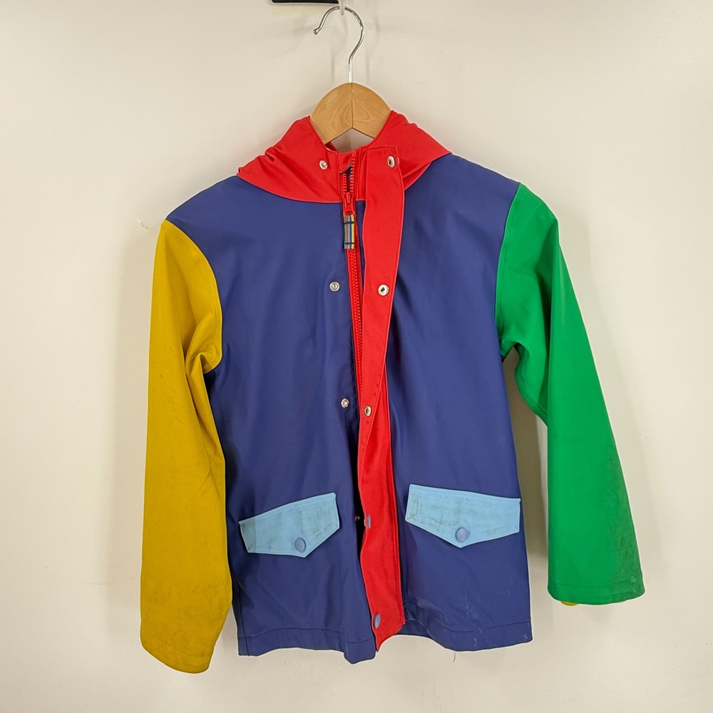 Mini Boden Raincoat Multi-Color 8-9Y Colorblock Hooded Jacket Primary Colors